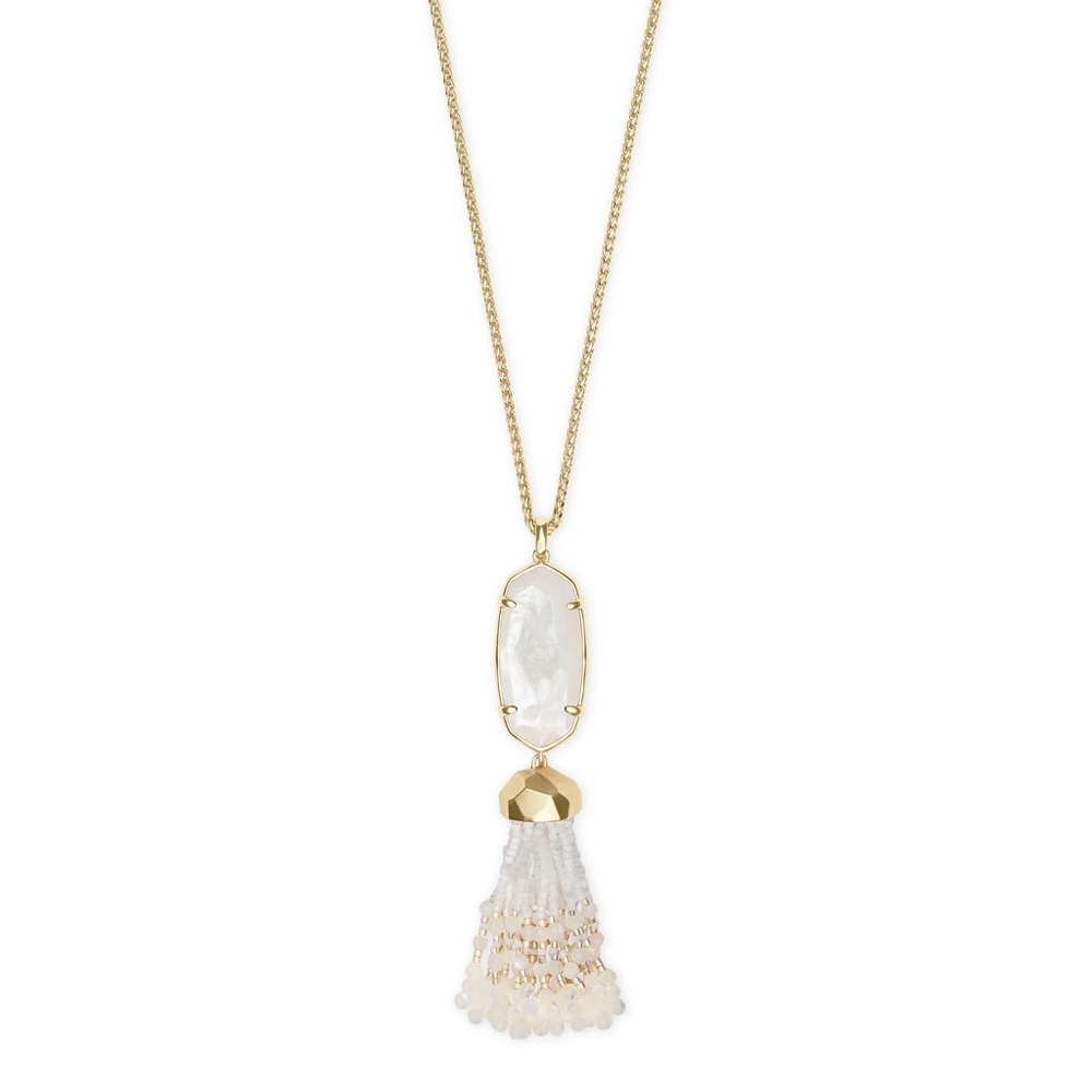 KENDRA SCOTT Eva Pendant Tassel Necklace in Ivory Mother-of-Pearl w/ Pouch